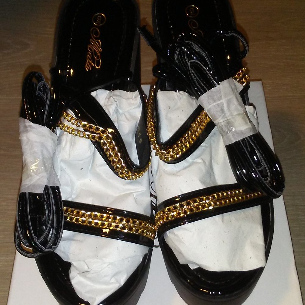 Mata Shoes Platform Wrap Black High Heels - Size 9 W